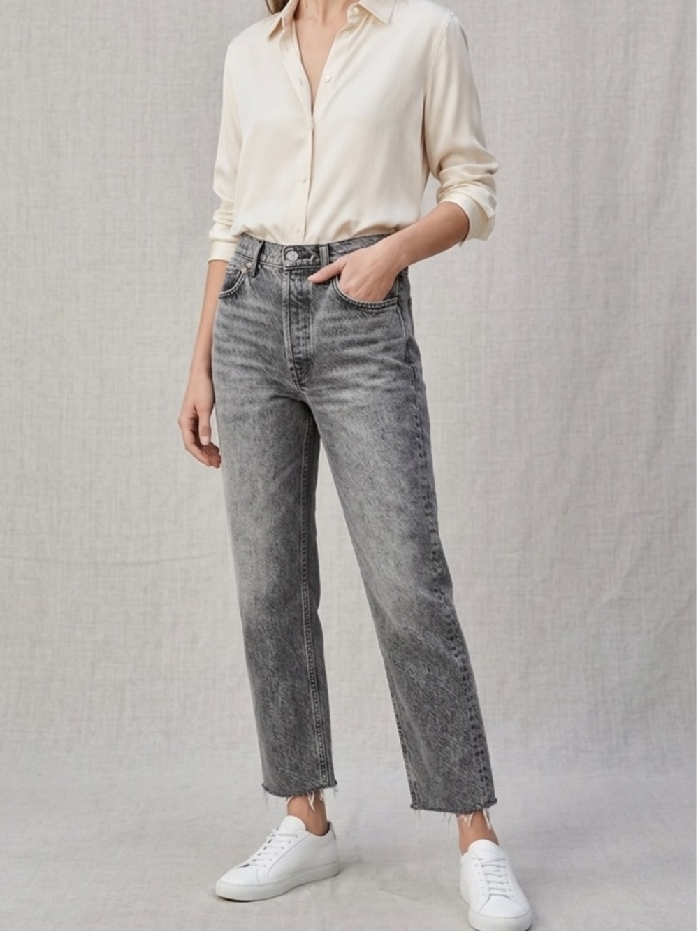 ZARA dark wash distressed high waist wide leg girlfriend mom jeans